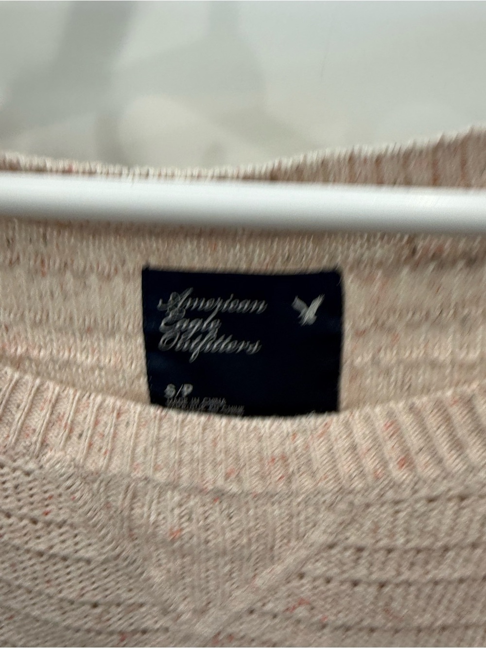 American Eagle Outfitters Cream Speckled Knit Scoop-Neck Roll-Sleeve Sweater - Picture 3 of 3